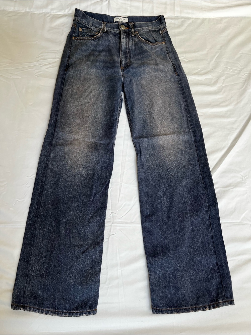 rag & bone Dark Blue Wide-Leg Jeans 100%Tencel